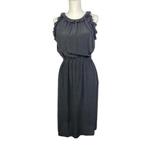 VTG Miss O Oscar De La Renta Silk Dress Women's 10 Sleeveless Ruffle Black White